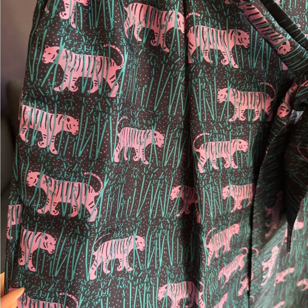 J. Crew silk Pink and Green Animal Print wide leg pants - Picture 2 of 5